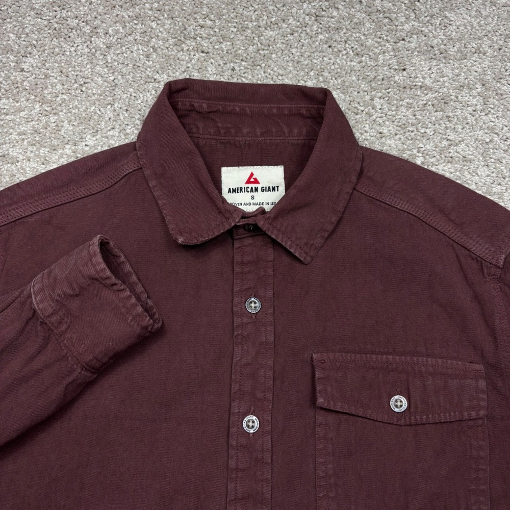 American Giant Mens Highway Shirt Maroon Burgundy Cotton Button Up Small USA